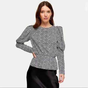 Topshop Animal Print Drama Long Sleeve Blouse US4